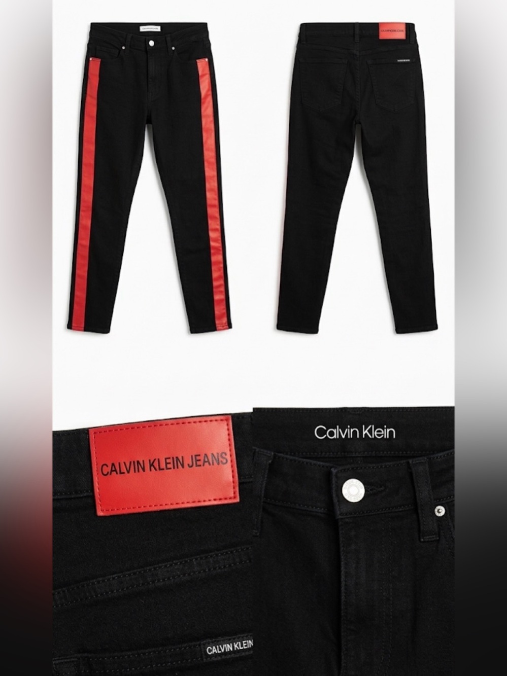 Calvin Klein Black Skinny Jeans with Red Side Panels